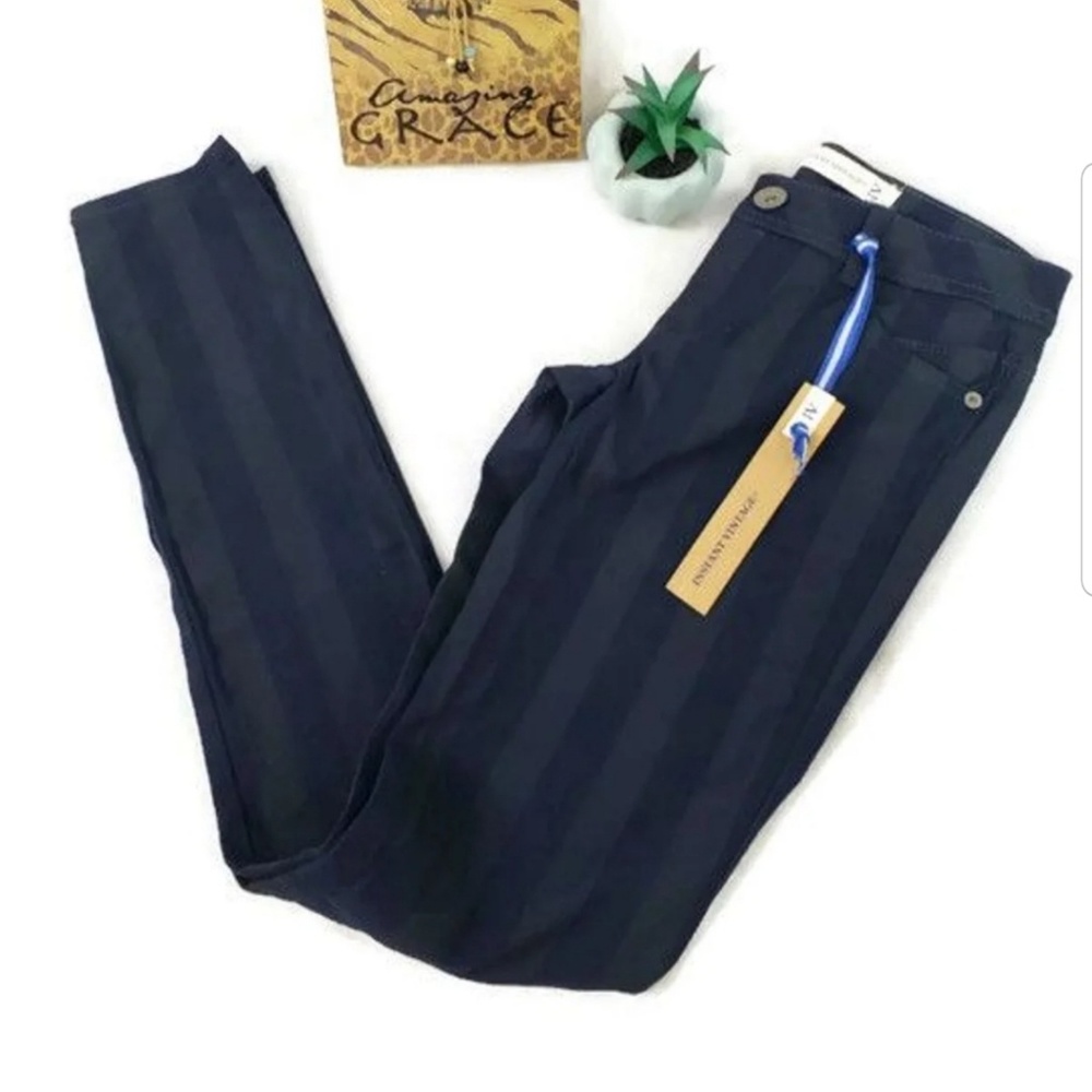 Instant Vintage 1 Stripe Navy Skinny Pants Stretch